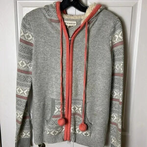 Anthropologie zip up hoodie,sherpa,L.,chunky knit,wool blend,tassels,boho,aztec